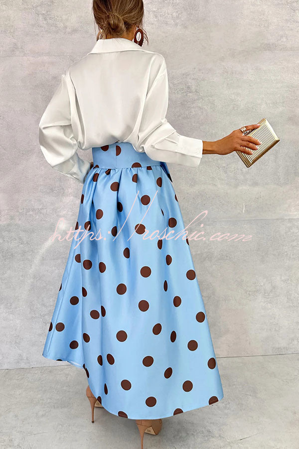 Moonlight Elegance Satin Button Up Long Sleeve Relaxed Blouse