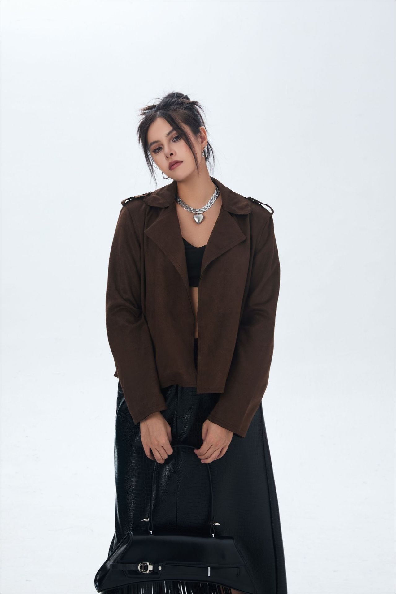 Chaqueta motera de ante con frente abierto
