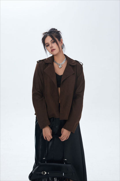 Chaqueta motera de ante con frente abierto