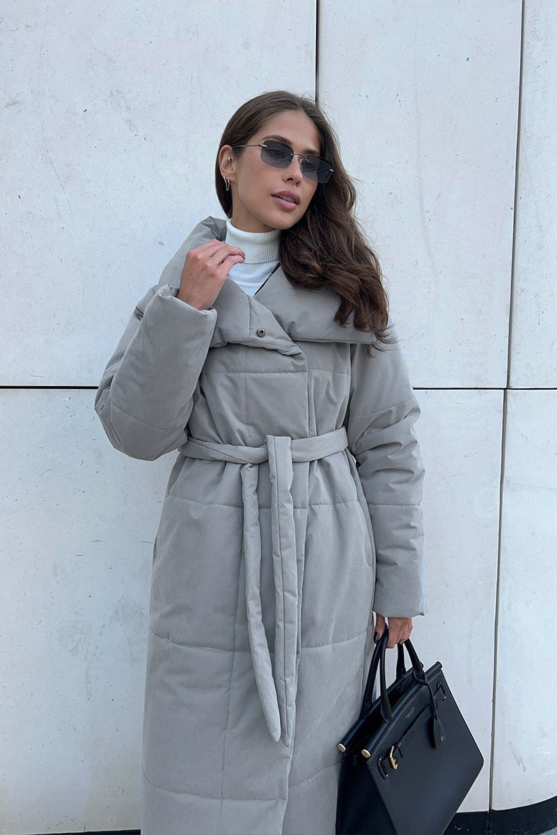 Chaqueta Puffer Larga con Cuello Alto