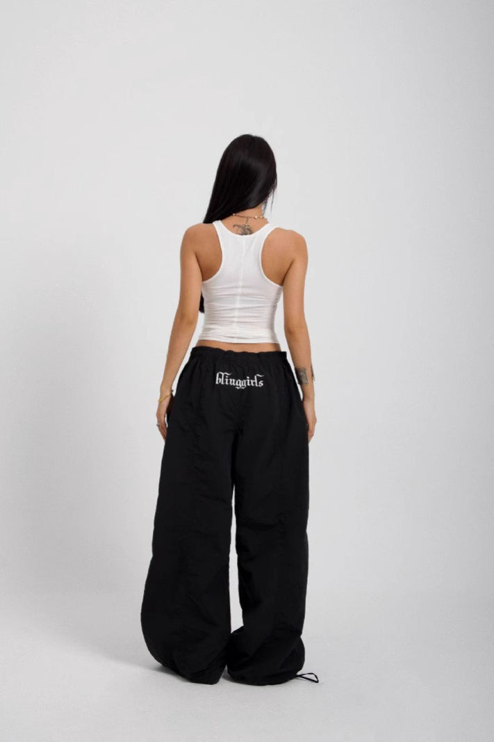Vintage Street Embroidered Parachute Cargo Straight Loose Pants