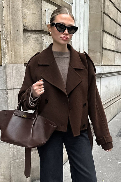 Chaqueta de doble botonadura en mezcla de lana marrón