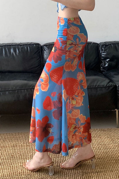 Falda de cadera de talle bajo y corte ajustado con estampado floral para las fiestas