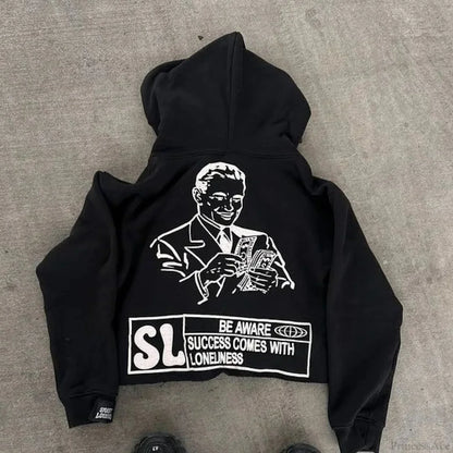 Dark Alphabet Graphic Pullover Hoodie