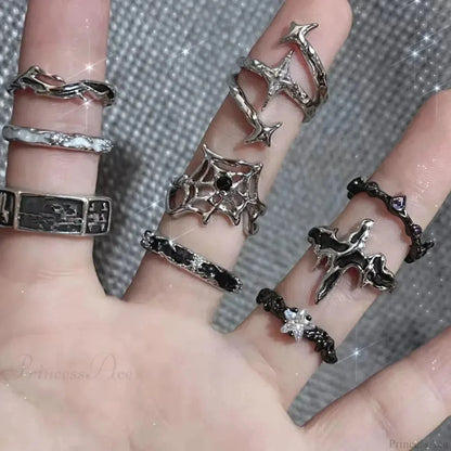 Dark Black Cross Star Ring