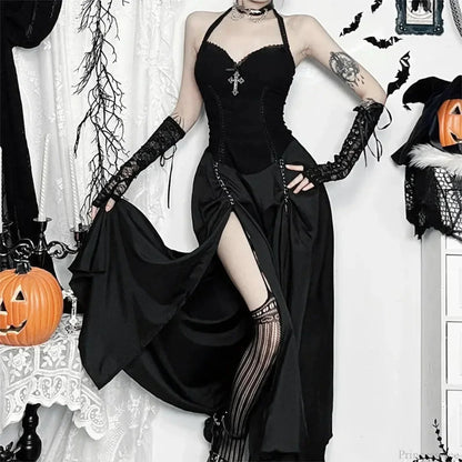 Dark Lace Patchwork Long Dress