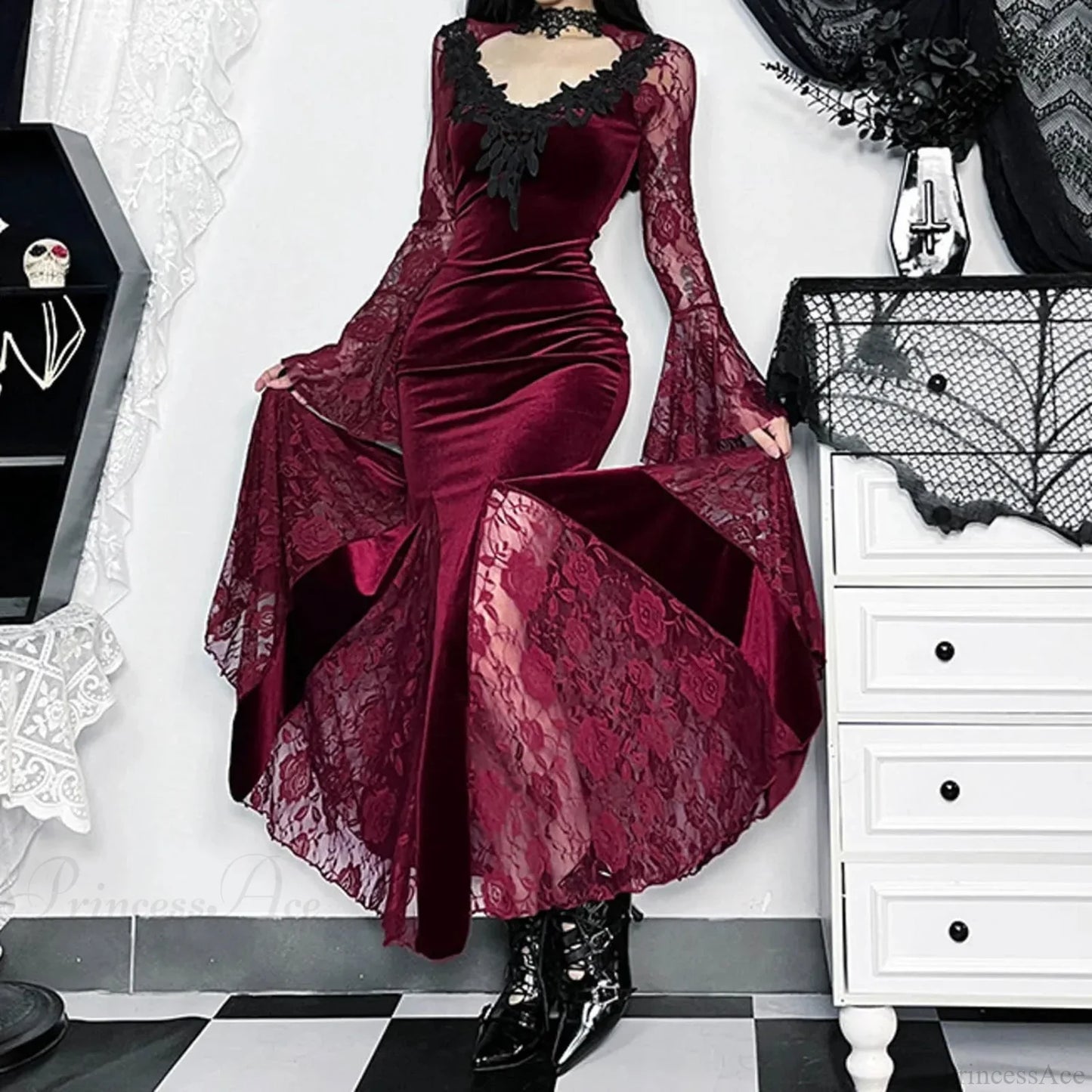 Dark Plaid Elegant Short Long Dress
