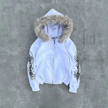 Dark Plush Furry Zip Hoodie