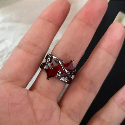 Dark Rebel Crimson Gem Cross Ring