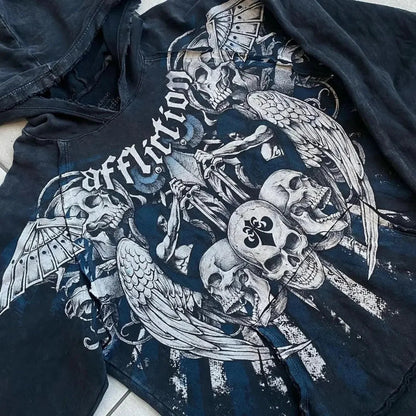 Dark Skull Print Baggy Hoodie