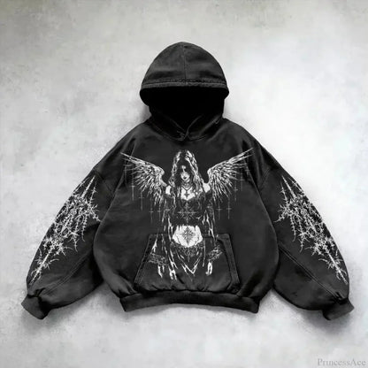 Dark Skull Print Oversized Hoodie