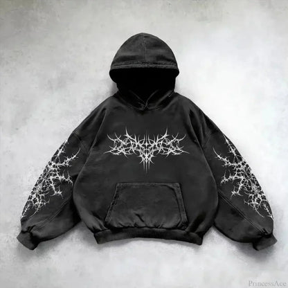 Dark Skull Print Oversized Hoodie