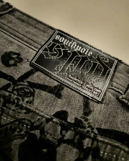 Dark Skull Print Tall Waist Pant