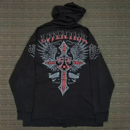 Dark Skull Print Zip Hoodie