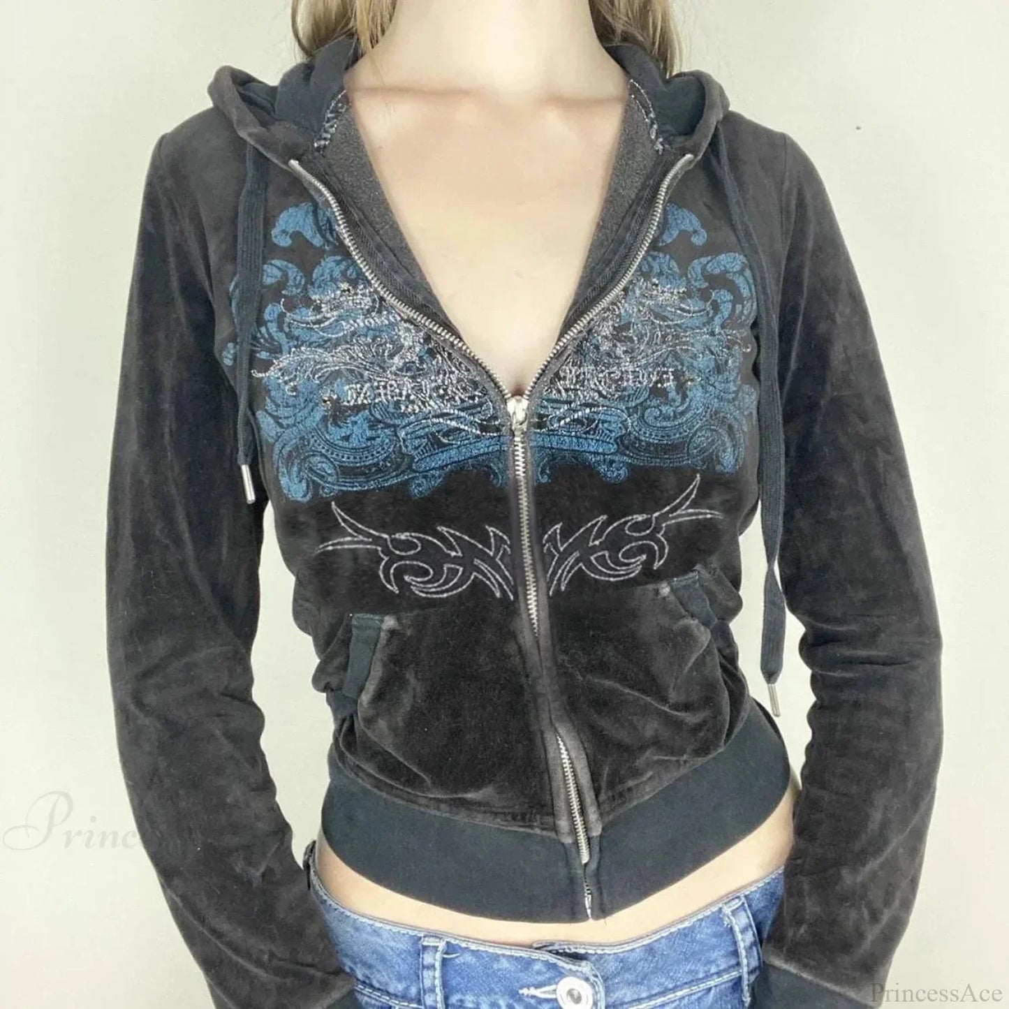 Dark Sparkling Zip Sweater Hoodie
