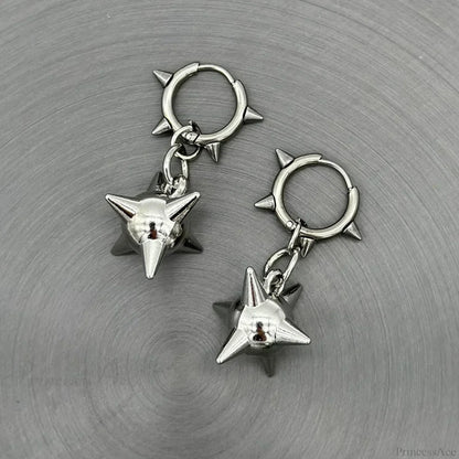 Dark Spiky Sphere Rivet Hoop Dangle Earring