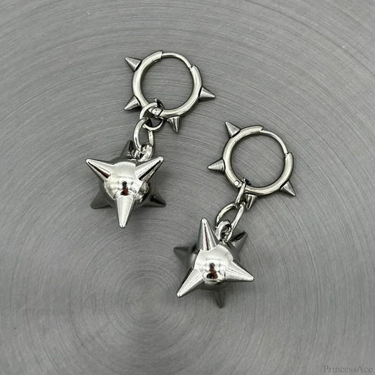 Dark Spiky Sphere Rivet Hoop Dangle Earring