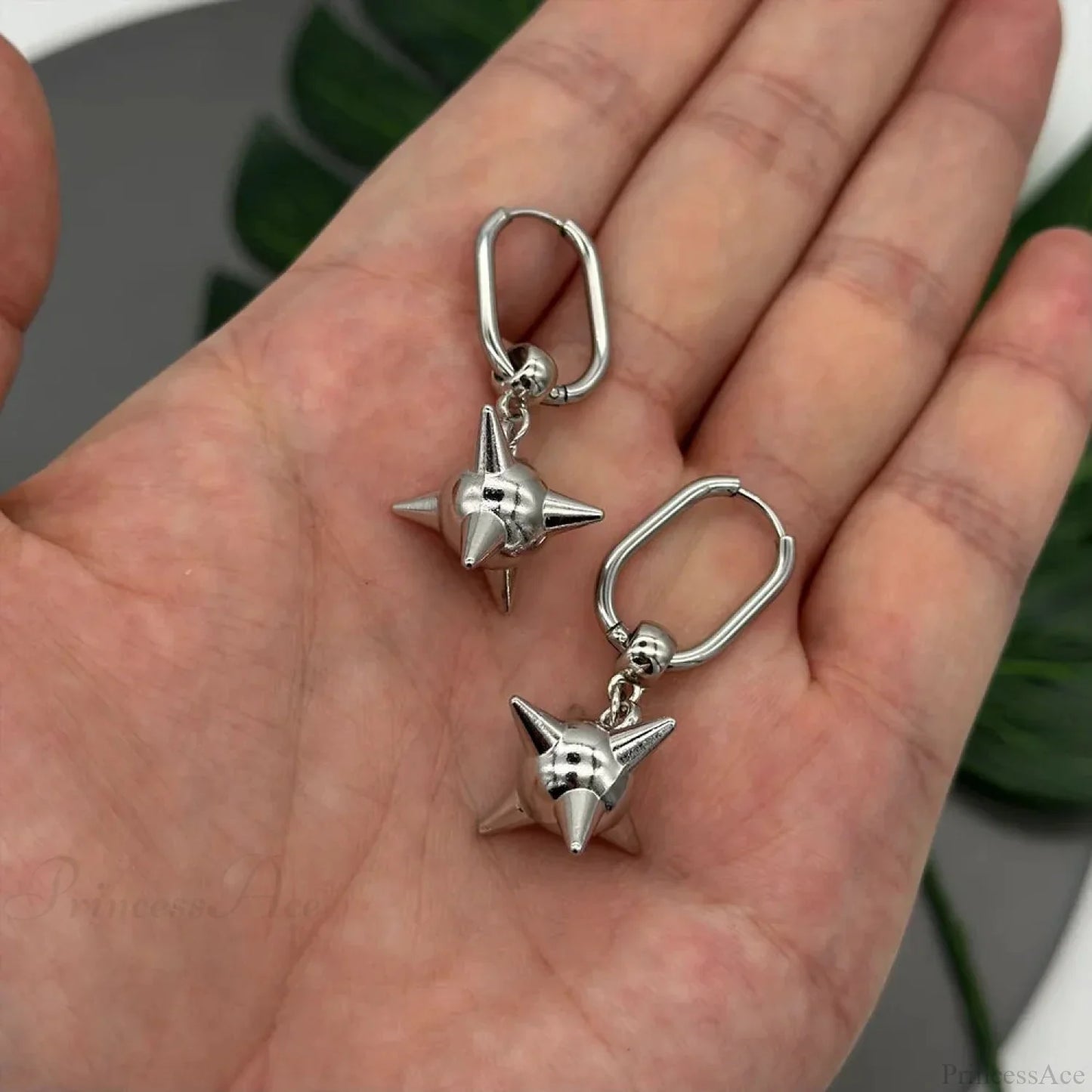 Dark Spiky Sphere Rivet Hoop Dangle Earring