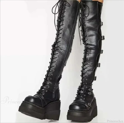Dark Thigh Tall Platform Wedges Rebel Boot