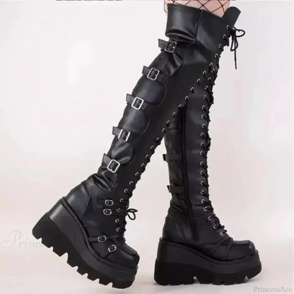 Dark Thigh Tall Platform Wedges Rebel Boot