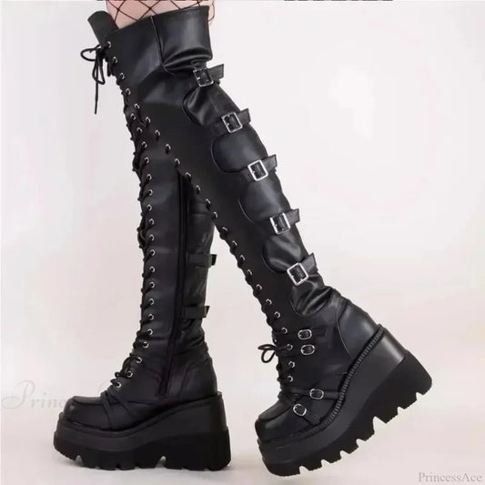 Dark Thigh Tall Platform Wedges Rebel Boot
