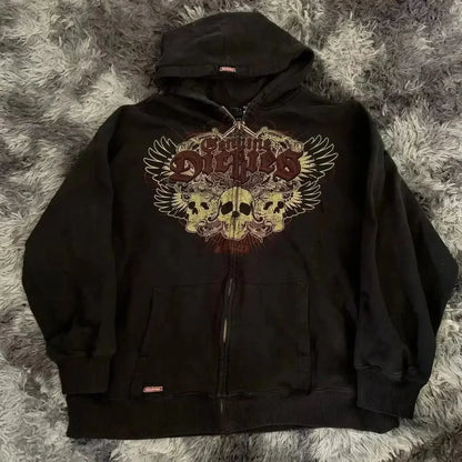 Dark Vintage Design Zipper Hoodie