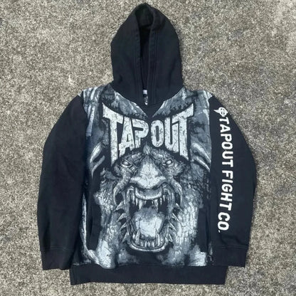 Dark Vintage Letter Print Zip Hoodie