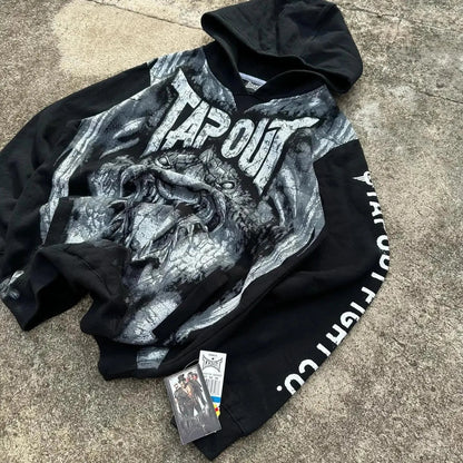 Dark Vintage Letter Print Zip Hoodie