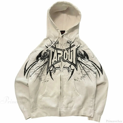 Dark Vintage Letter Zip Hoodie