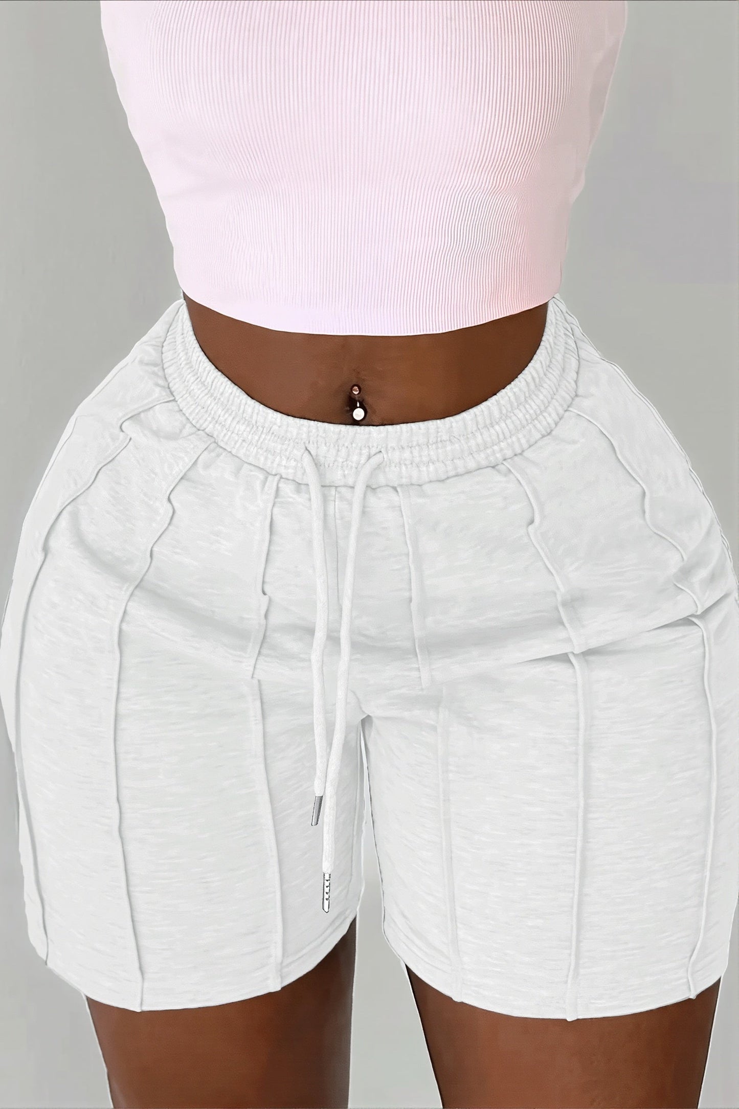 Pantalones cortos sólidos con retazos y cordón