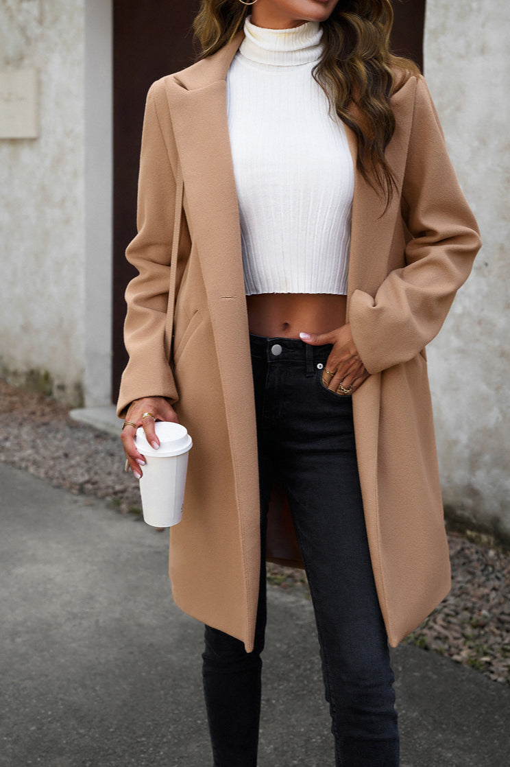 Wool Blend Solid Longline Coat