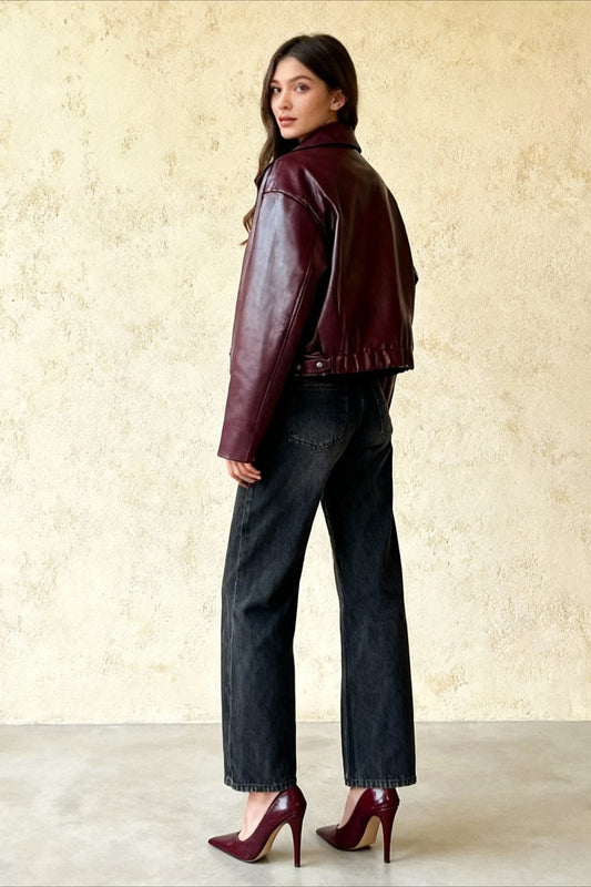 New Leaher Feminina Streetwear Outwear Vermelho Black Jackets