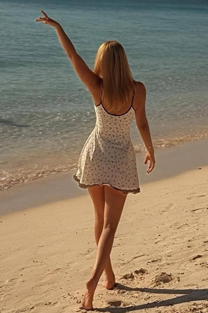 Vacation Ready Floral Lace Trim Mini Dress