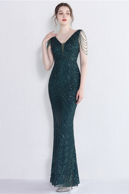 Elegante vestido de fiesta de sirena con lentejuelas