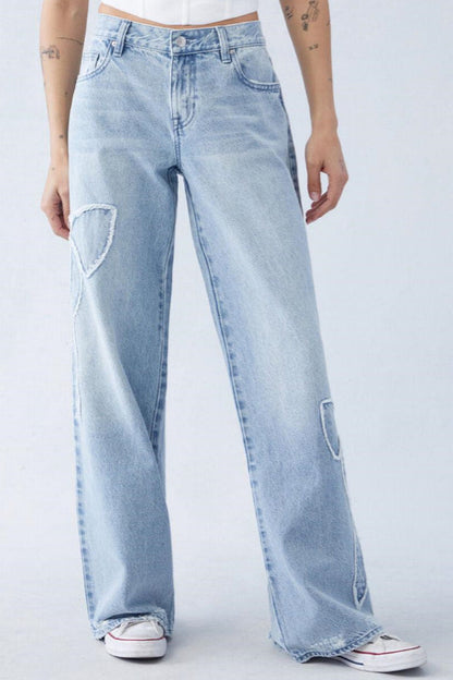 Embroidered Butterfly Raw Hem Jean
