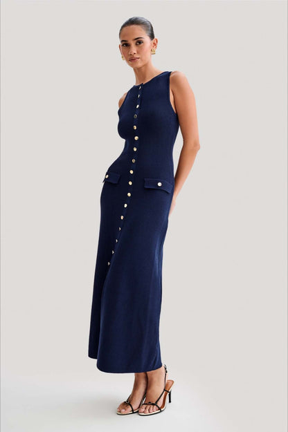 Fashion Buttoned Knit Work Dress