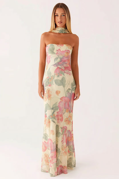 Vestido largo de cola de pez con estampado floral para vacaciones