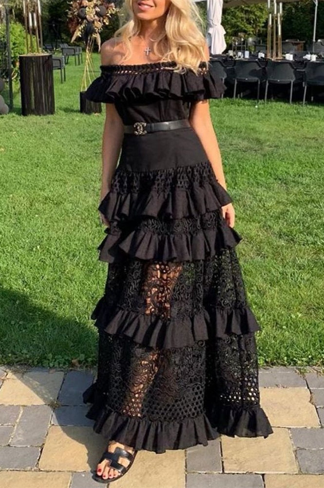 Vestido bohemio elegante con volantes de un solo hombro