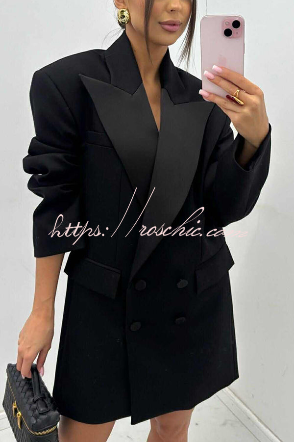 Chic Style Satin Lapel Button Up Long Sleeve Oversized Blazer