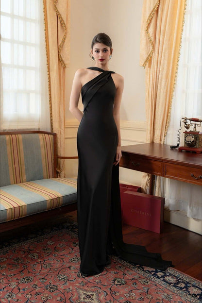 Satin Mermaid Slim Fit Elegant One Shoulder Solid Color Prom Dress
