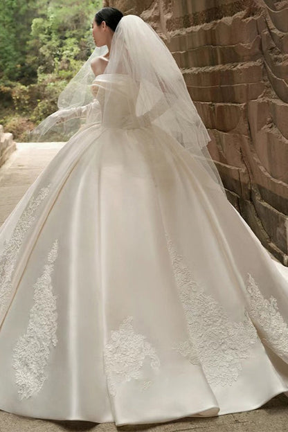 Strapless Satin Cathedral Train Wedding Dress