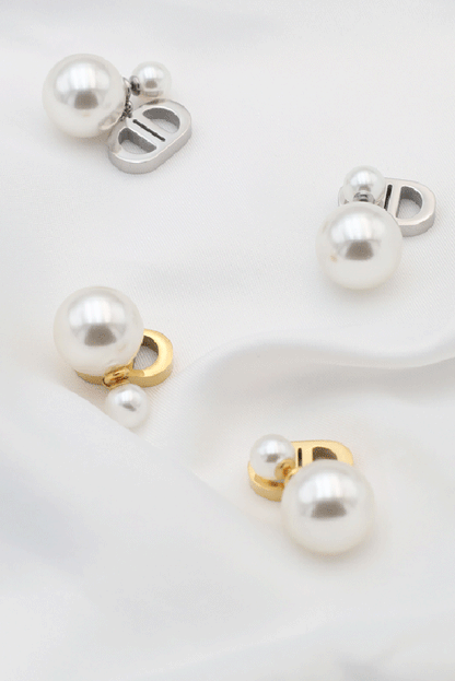 Vintage Double D Shape Pearl Earrings