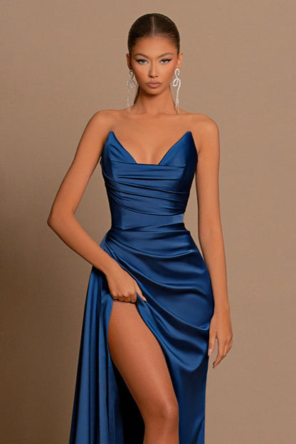 Elegant  Slim Deep V Corset Satin Slit Formal Dress