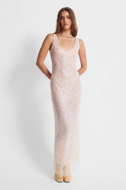 Sleeveless Rhinestone  Vintage Suspender Sequin Dress