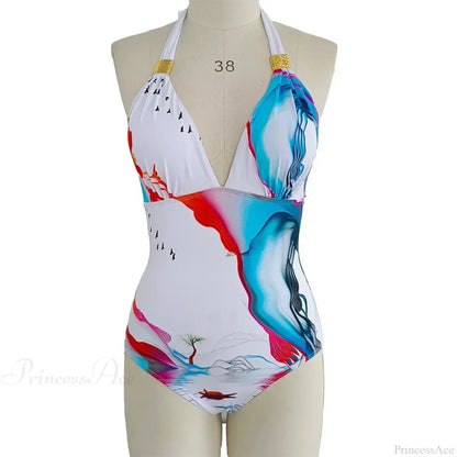 Conjunto de una pieza halter con cuello en V profundo y cobertura de vientre