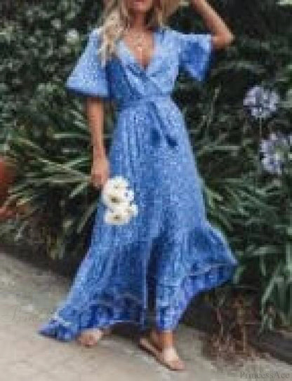 Deep V-neck Floral Boho Summer Dress