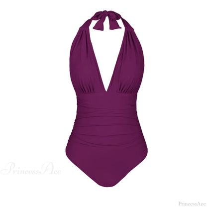 Conjunto de una pieza sin espalda con escote en V profundo y cuello halter