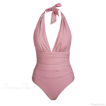 Conjunto de una pieza sin espalda con escote en V profundo y cuello halter