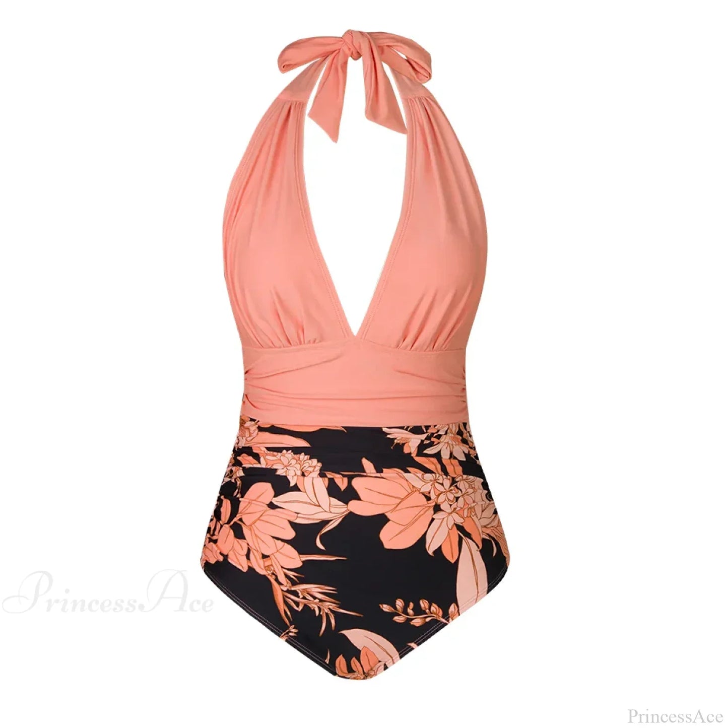 Conjunto de una pieza sin espalda con escote en V profundo y cuello halter