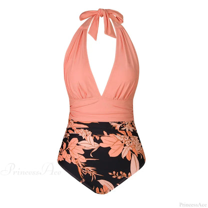 Conjunto de una pieza sin espalda con escote en V profundo y cuello halter